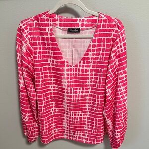Vibrant Pink & White Geometric Blouse